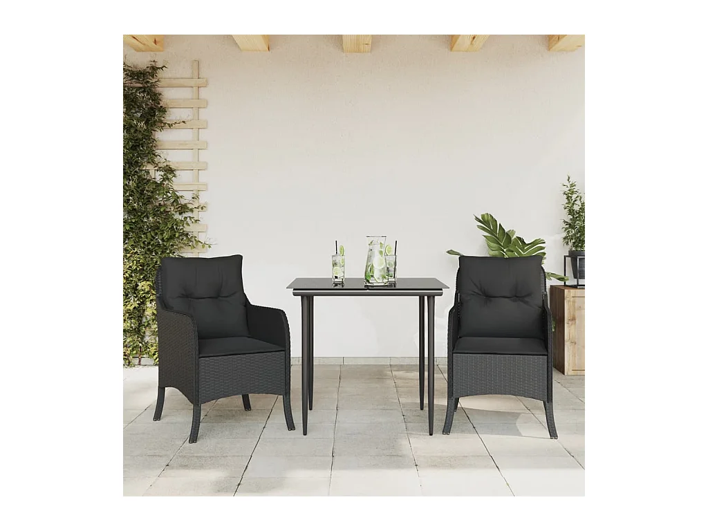 Ensemble à manger de jardin avec coussins 3 pièces Noir