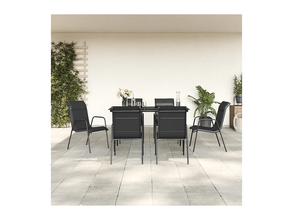 Ensemble à manger de jardin 7 pièces noir textilène et acier