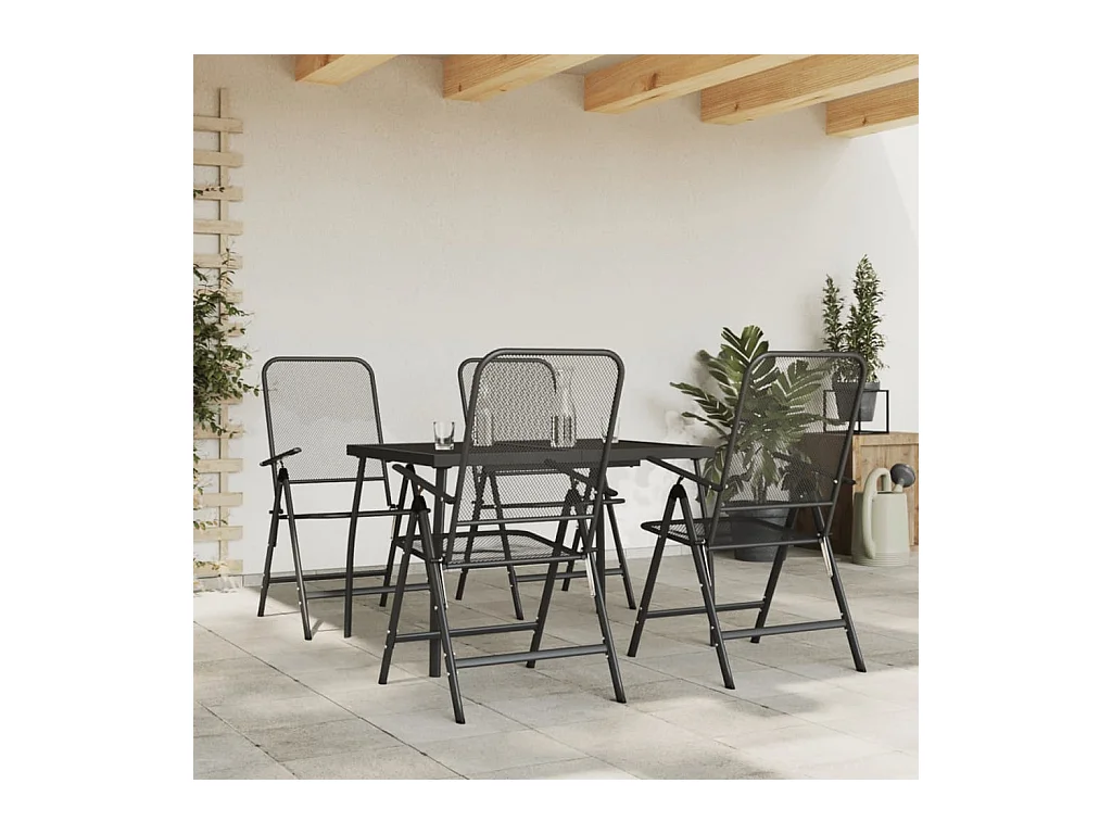 Ensemble à manger de jardin 5 pièces anthracite métal maille
