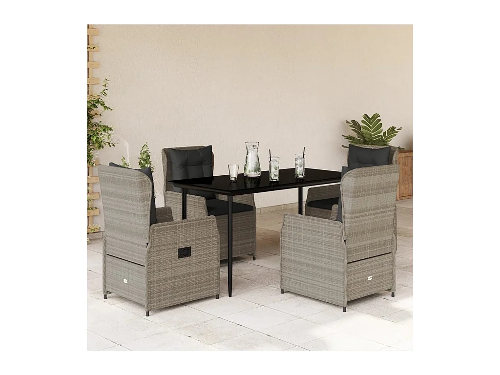 5-delige Tuinset met kussens poly rattan lichtgrijs