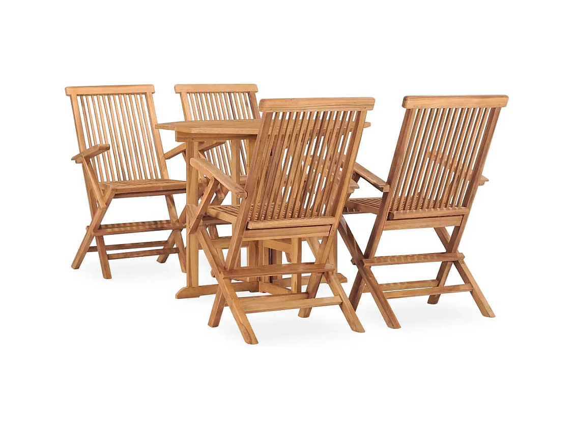Mobilier à dîner d'extérieur pliable 5 pièces Bois solide de teck
