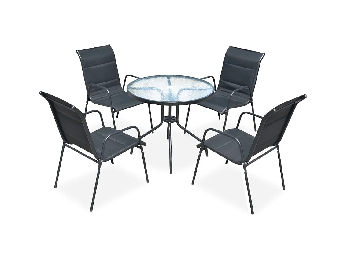 Mobilier de salle à manger d'extérieur 5 pièces Acier Noir