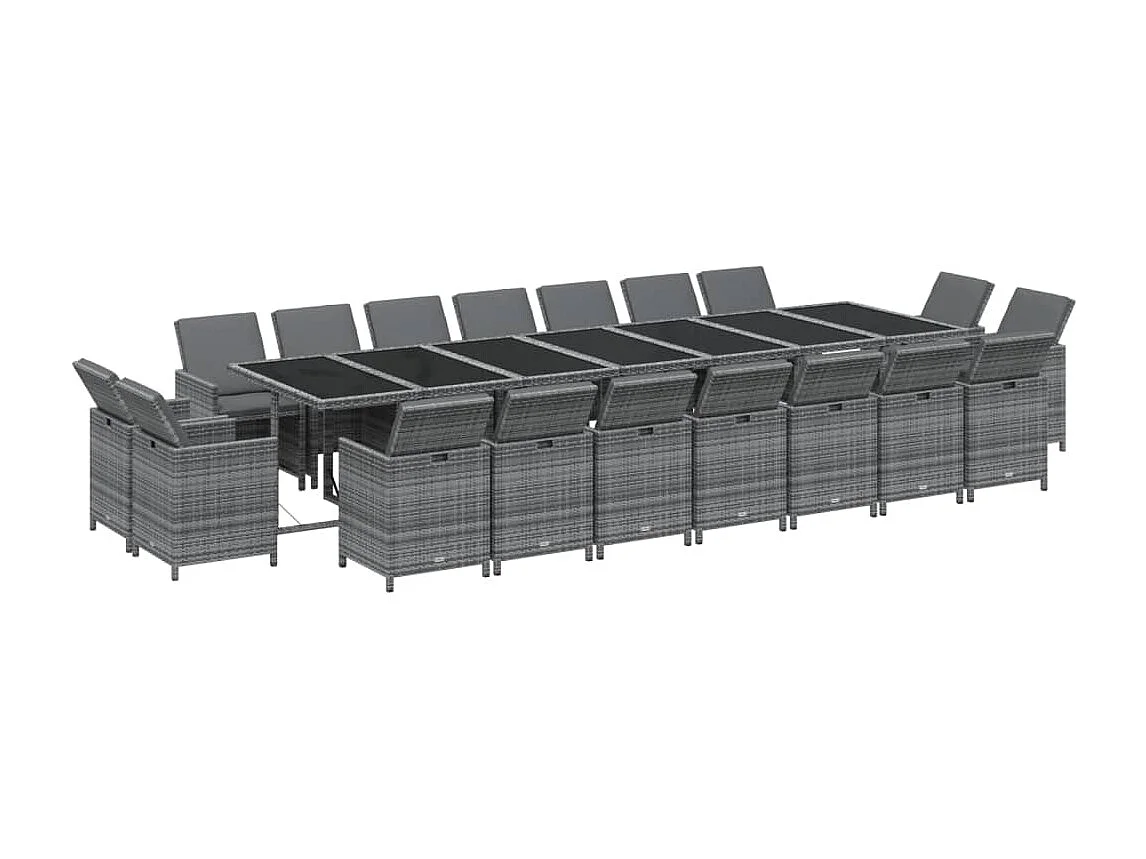 Set de comedor jardín 19 piezas con cojines ratán sintético gris