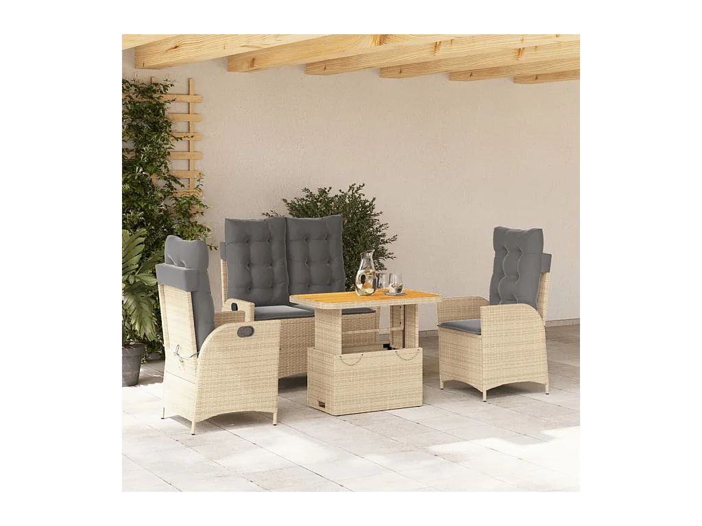 Ensemble à manger de jardin coussins 4 pièces beige résine tressée