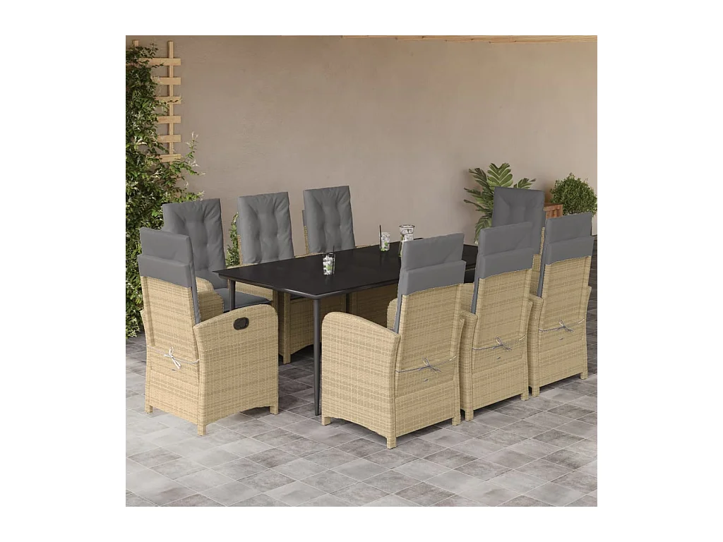 Ensemble à manger de jardin et coussins 9 pièces mélange beige