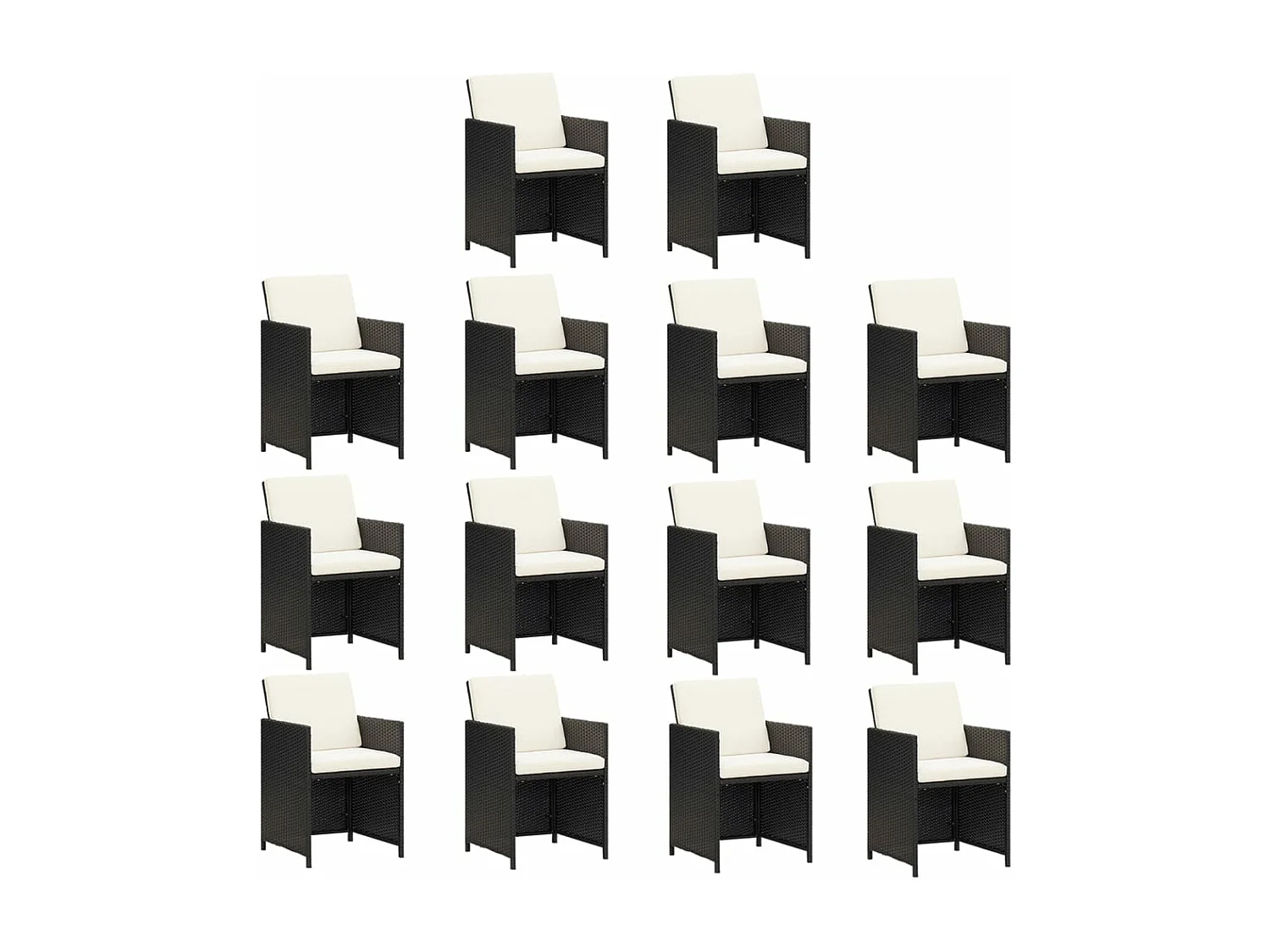 Ensemble à dîner de jardin coussins 15 pièces Résine tressée Noir