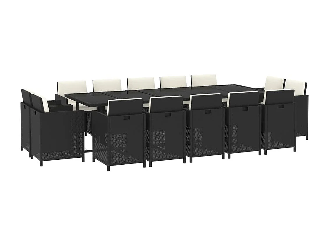 15 peças conjunto jantar p/ jardim c/ almofadões vime PE preto