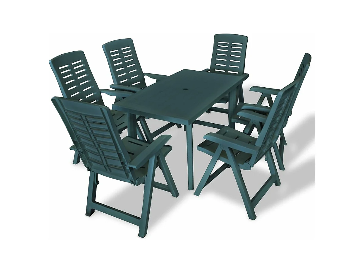 Mobilier à dîner d'extérieur 7 pièces Plastique Vert
