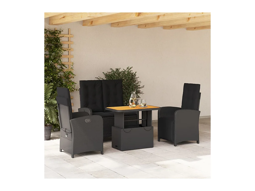 Ensemble à manger de jardin 4 pièces avec coussins noir