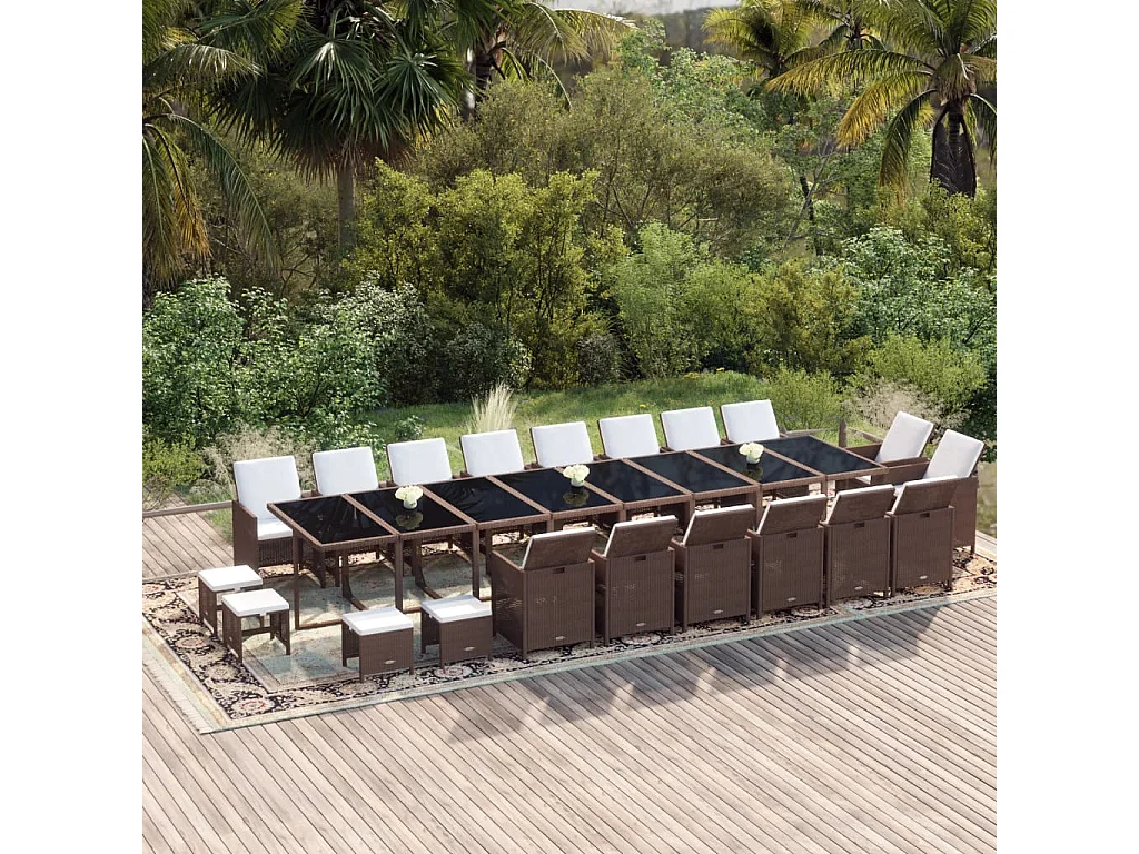 Ensemble à dîner de jardin coussins 21pièces Marron Résine tressée
