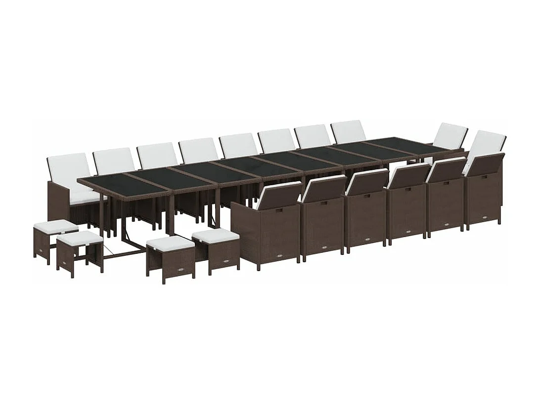 Ensemble à dîner de jardin coussins 21pièces Marron Résine tressée