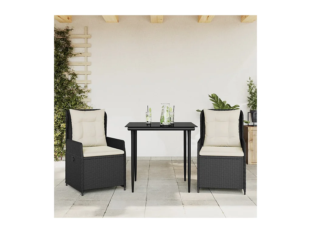 3-delige Tuinset met kussens poly rattan zwart