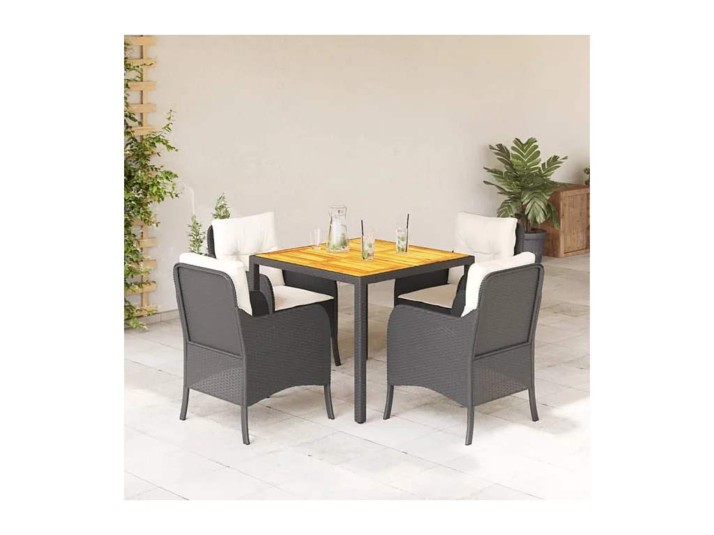 5-delige Tuinset met kussens poly rattan zwart