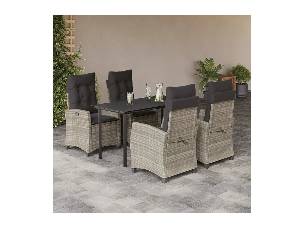 Ensemble à manger de jardin et coussins 5 pièces gris clair rotin