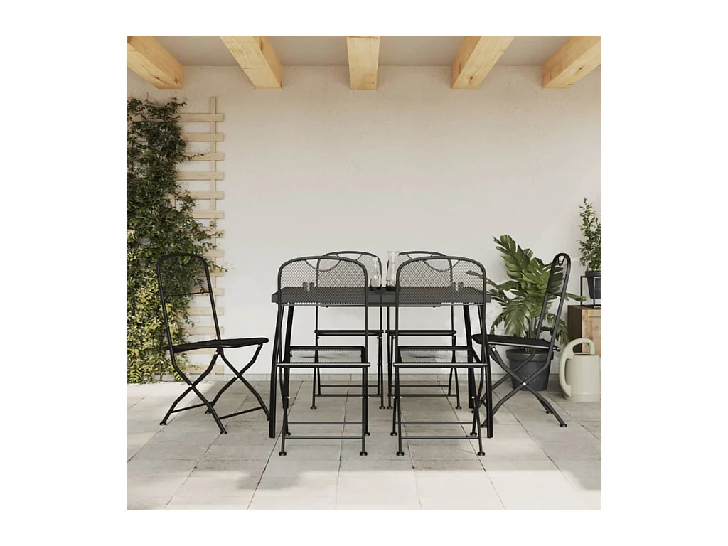 Ensemble à manger de jardin 7 pièces anthracite métal maille