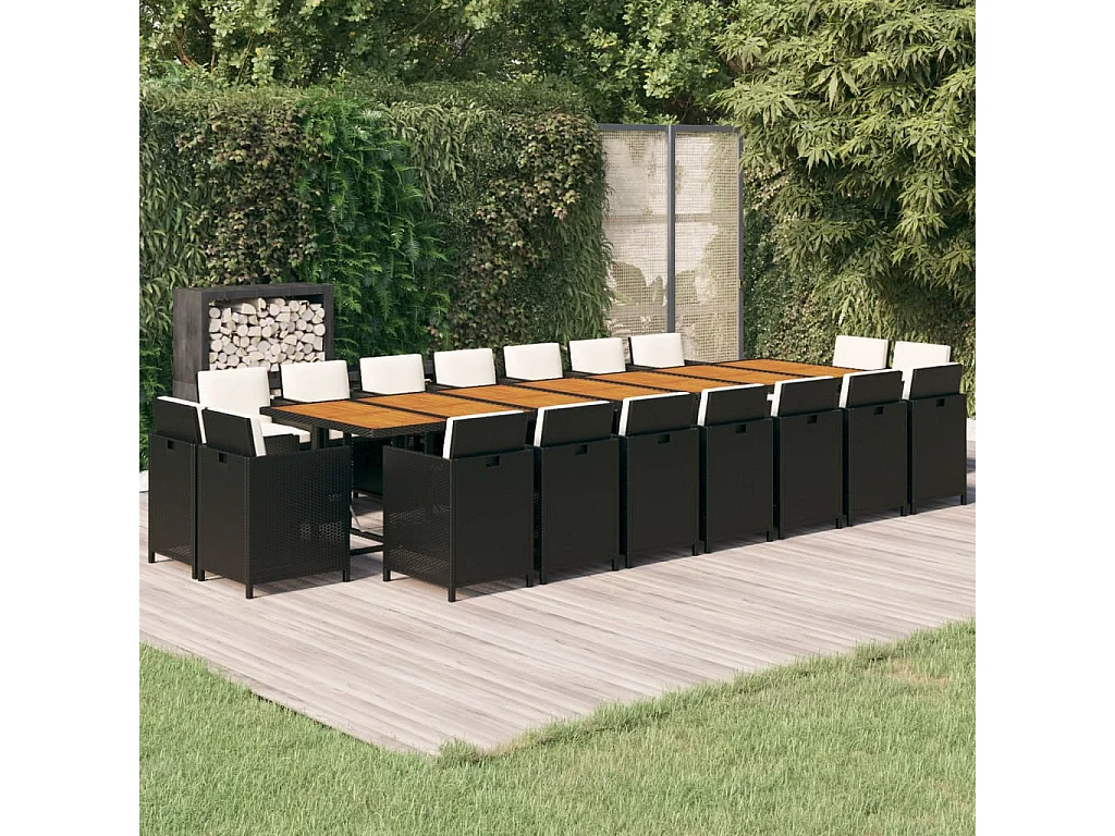 Set de comedor jardín 19 piezas con cojines ratán sintético negro
