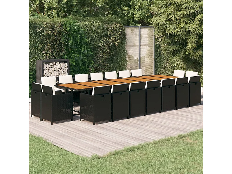 Set de comedor jardín 19 piezas con cojines ratán sintético negro