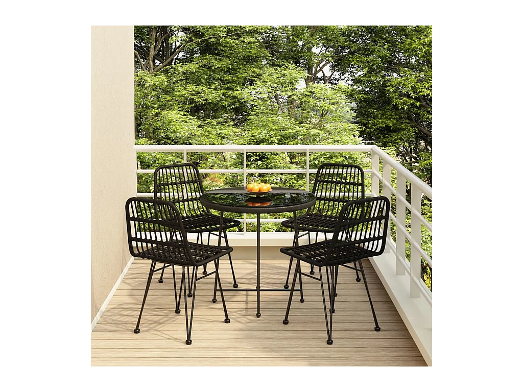 Mobilier à dîner de jardin 5 pièces Noir Résine tressée