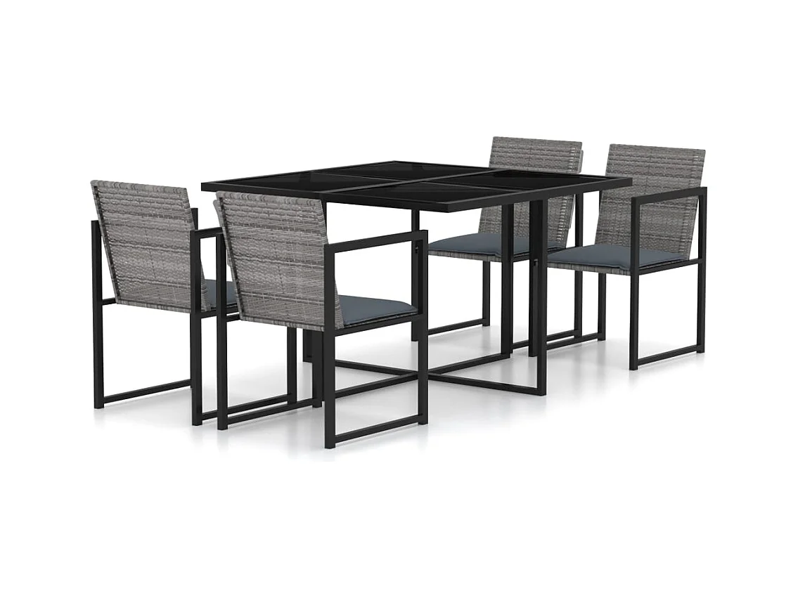 Mobilier à dîner de jardin 5 pièces et coussins Résine tressée Gris