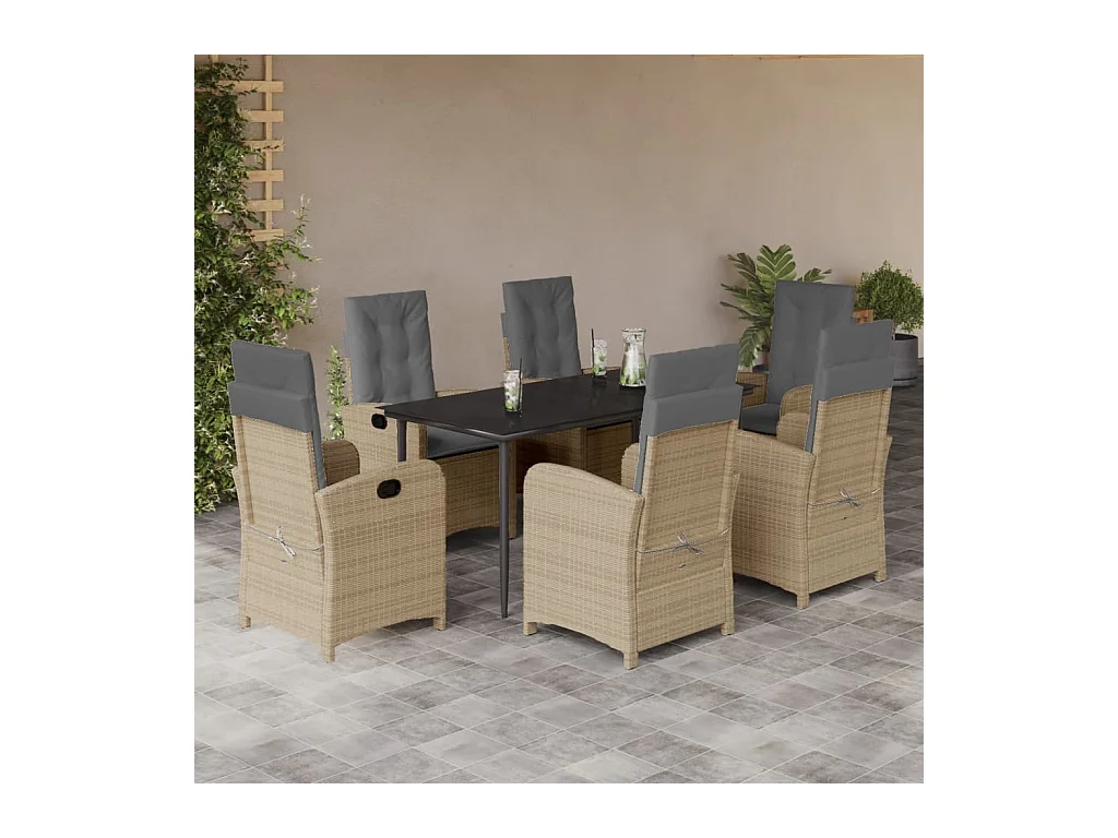 7-delige Tuinset met kussens poly rattan gemengd beige