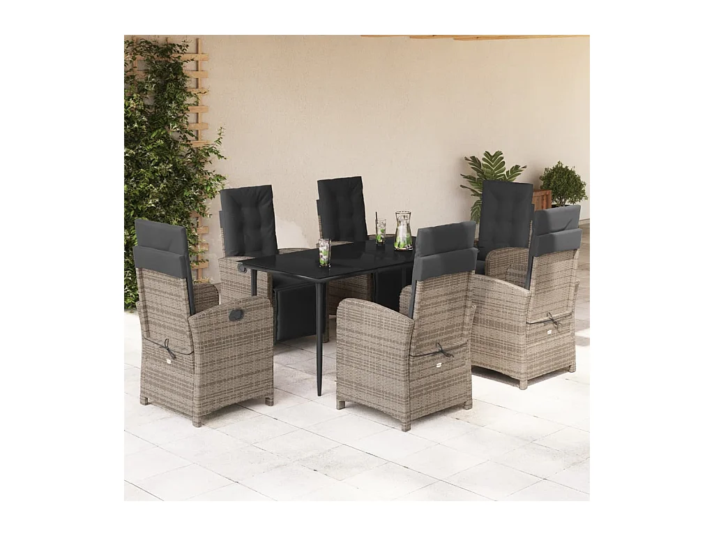 Ensemble à manger de jardin et coussins 7 pièces gris rotin