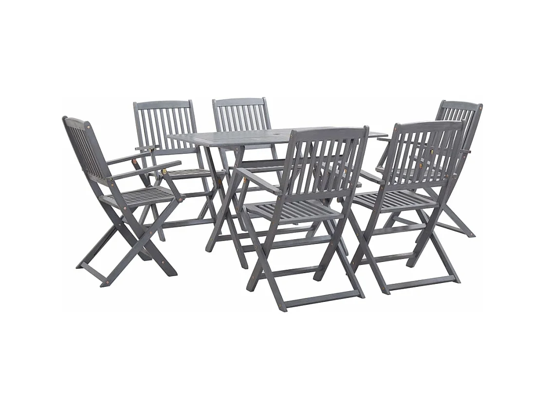 Mobilier à dîner de jardin 7 pièces Bois d'acacia massif Gris