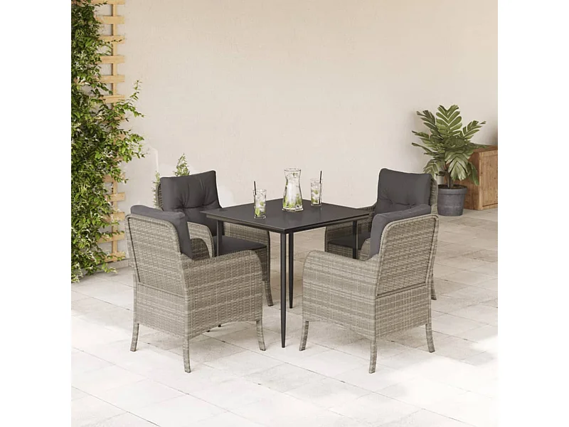 5 peças conjunto de jantar p/ jardim c/ almofadões cinzento claro