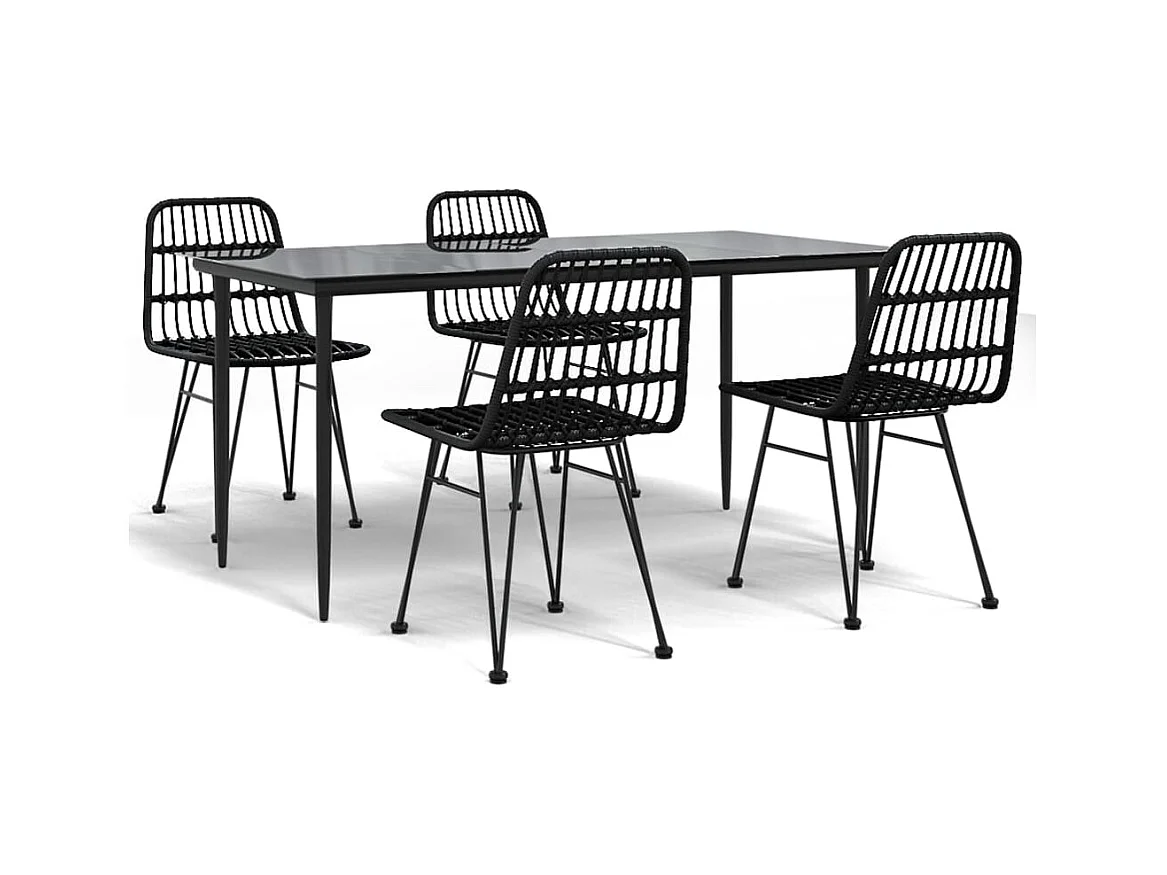 Mobilier à dîner de jardin 5 pièces Noir Résine tressée
