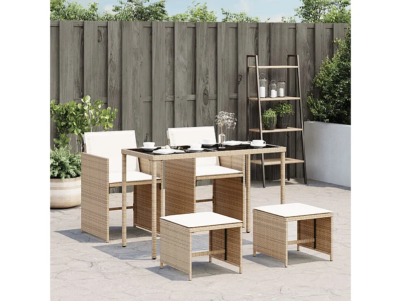 Set comedor de jardín 5 piezas con cojines ratán sintético beige