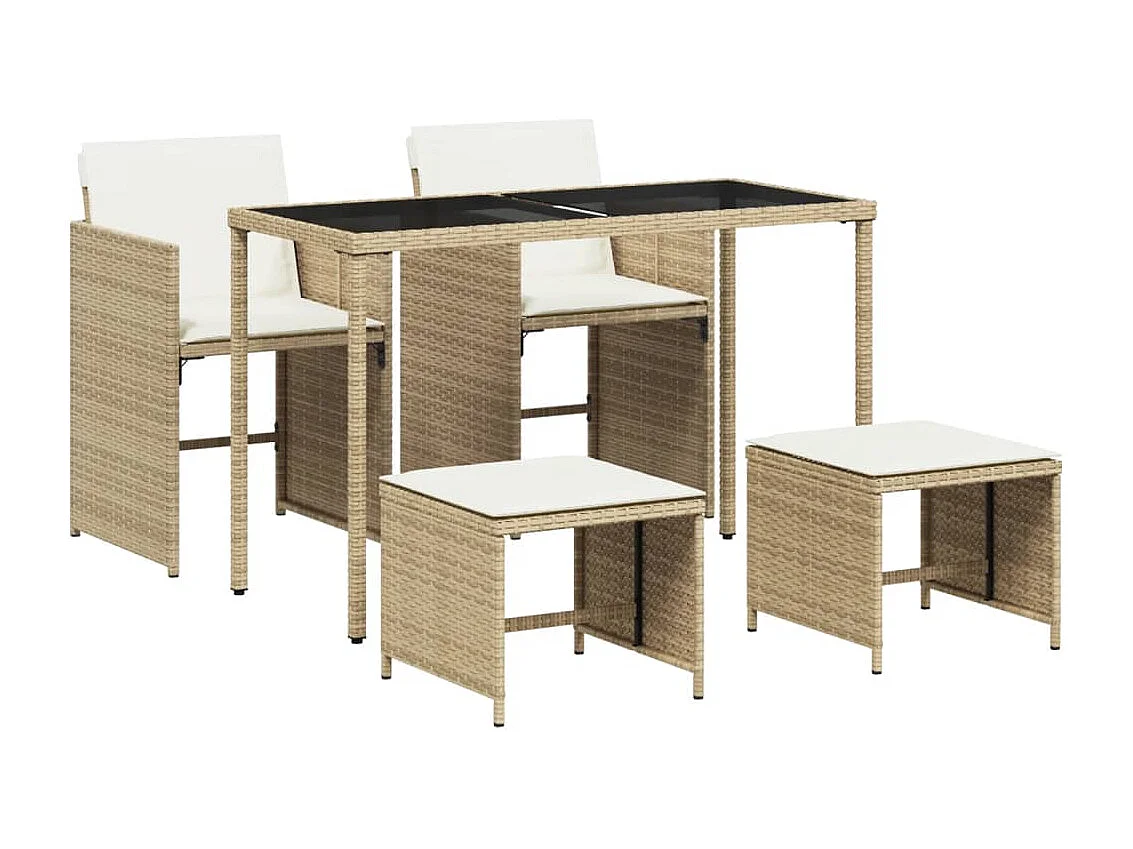 Ensemble à manger de jardin avec coussins 5 pièces Beige poly rotin