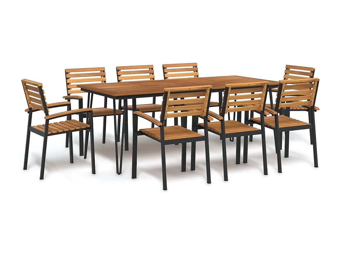 Juego de comedor de jardín 9 piezas madera maciza acacia y metal