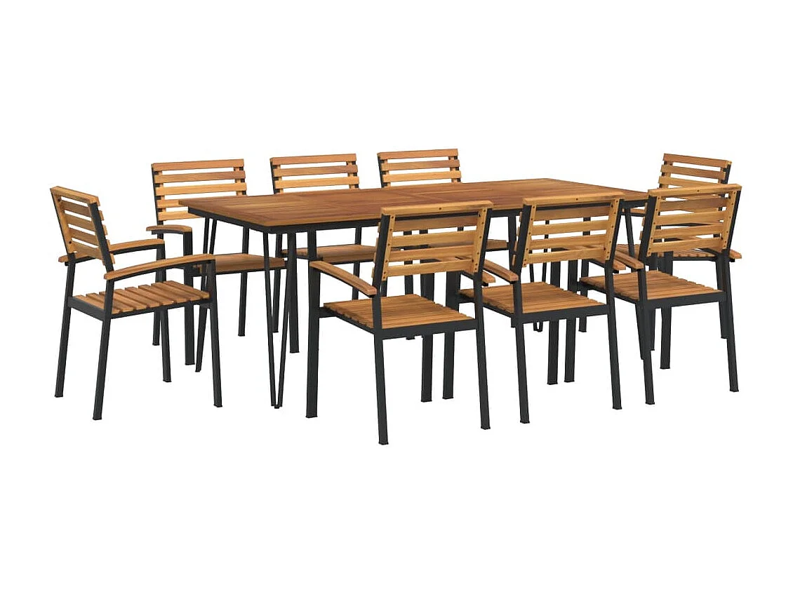 Juego de comedor de jardín 9 piezas madera maciza acacia y metal