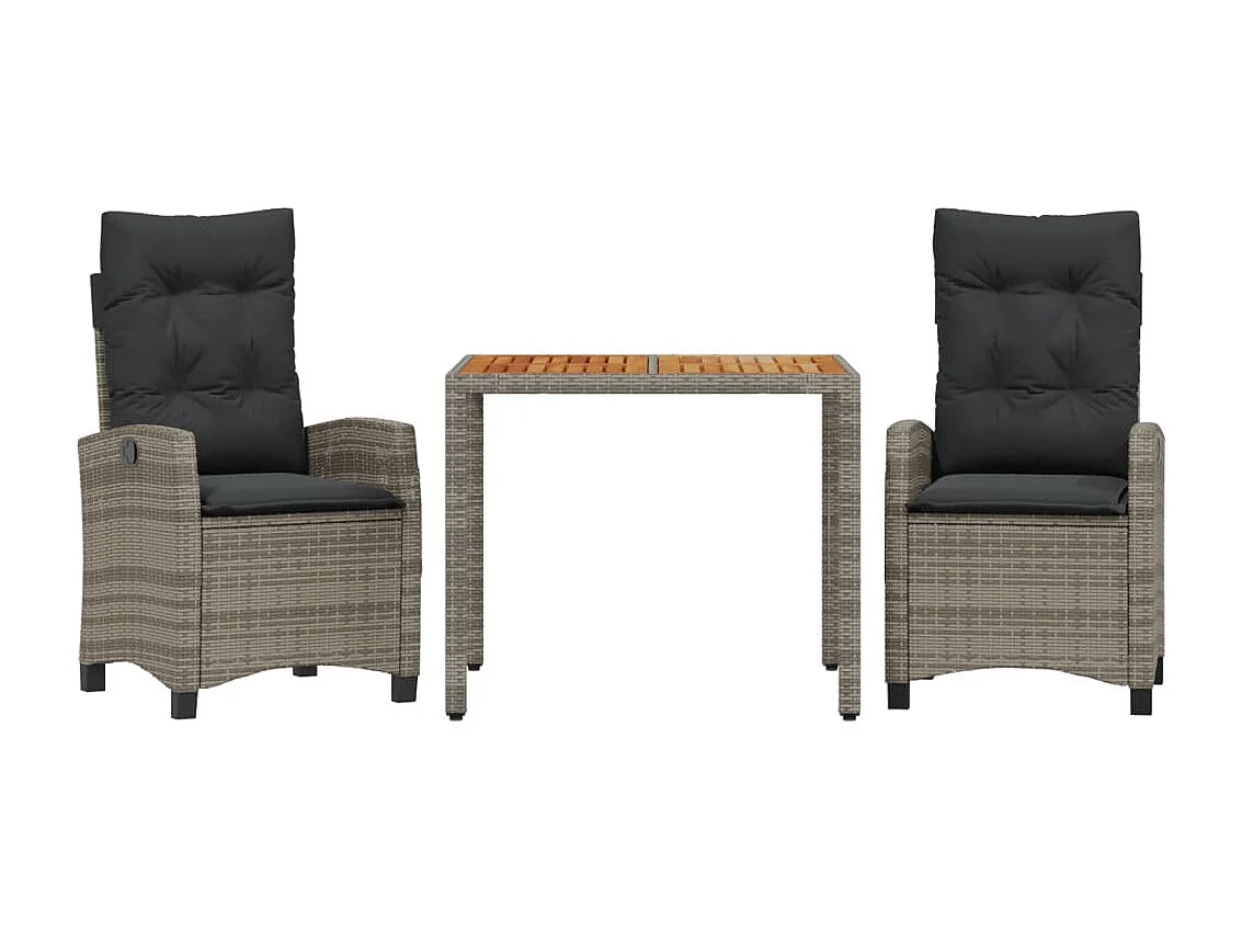 Set comedor de jardín 3 piezas con cojines ratán sintético gris