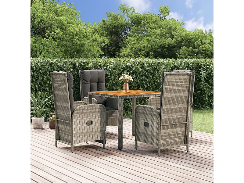 5 peças conjunto de jantar p/ jardim c/ almofadões vime PE cinza