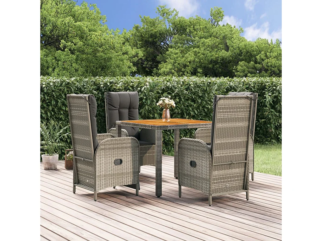 5 peças conjunto de jantar p/ jardim c/ almofadões vime PE cinza