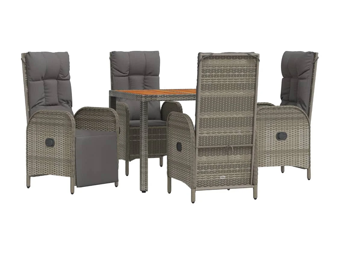 5 peças conjunto de jantar p/ jardim c/ almofadões vime PE cinza