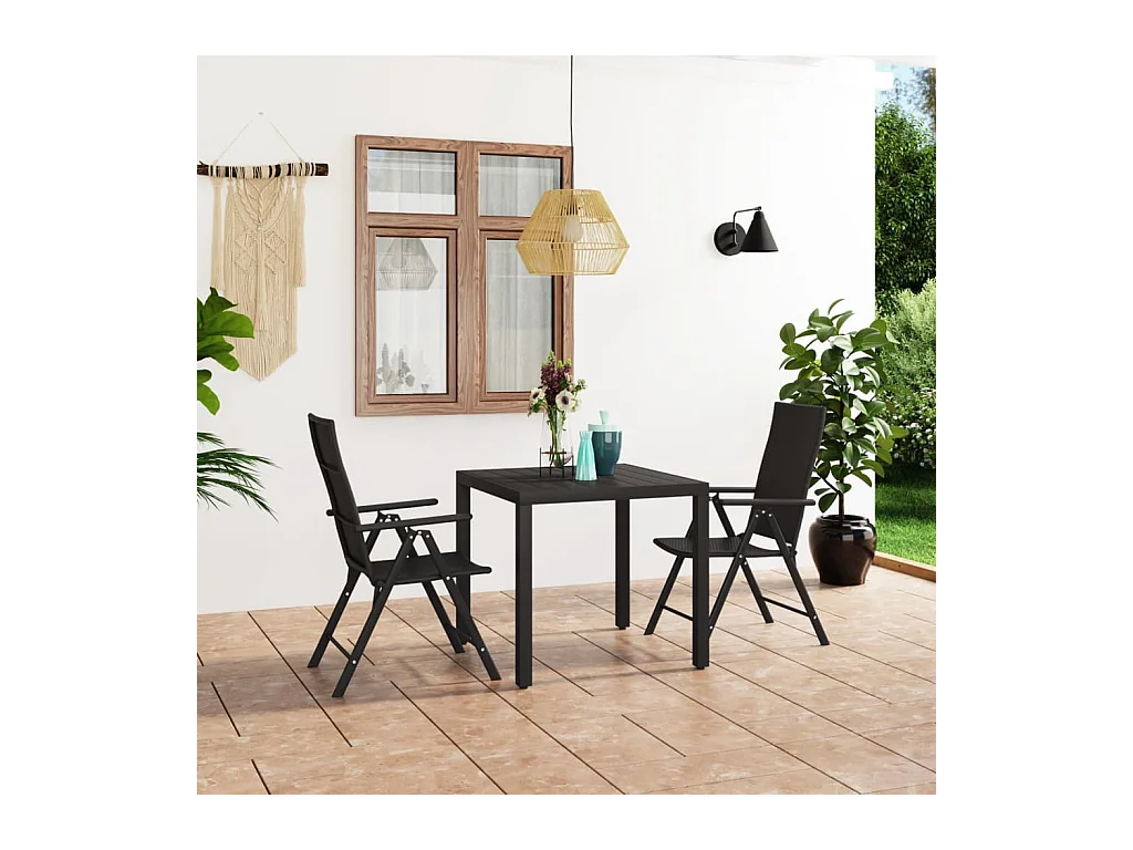 Ensemble de salle à manger de jardin 3 pièces Noir