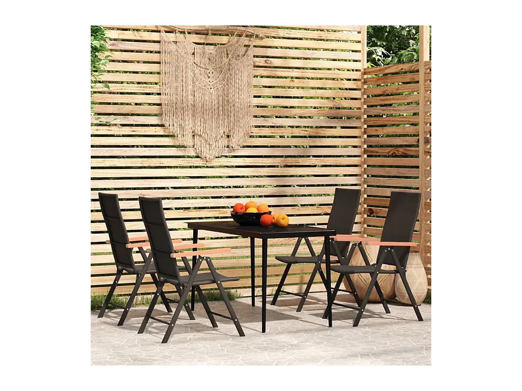 Ensemble de salle à manger de jardin 5 pièces Noir