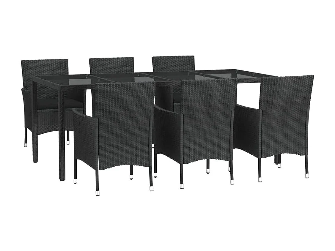 Set de comedor de jardín 7 piezas y cojines ratán sintético negro