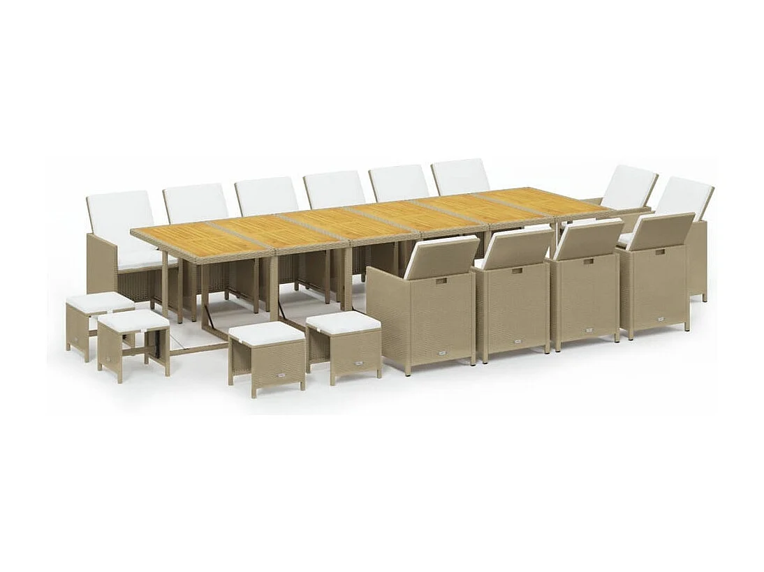 Ensemble à dîner de jardin coussins 17 pièces Résine tressée Beige