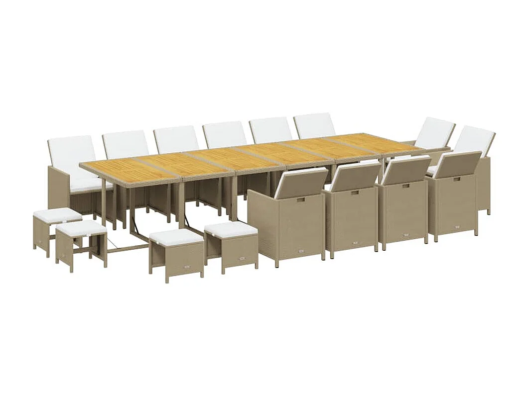 Ensemble à dîner de jardin coussins 17 pièces Résine tressée Beige