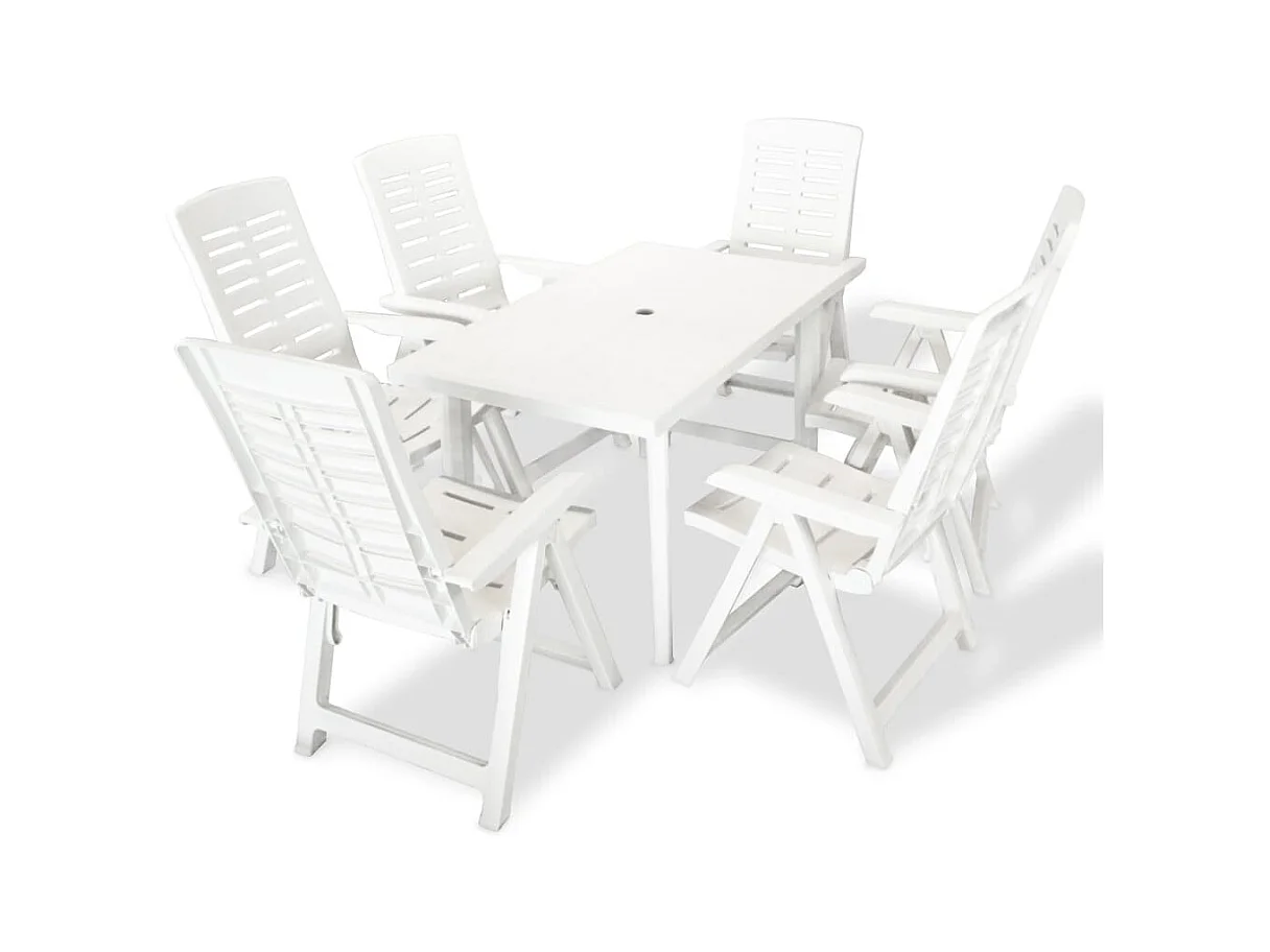 Mobilier à dîner d'extérieur 7 pièces Plastique Blanc