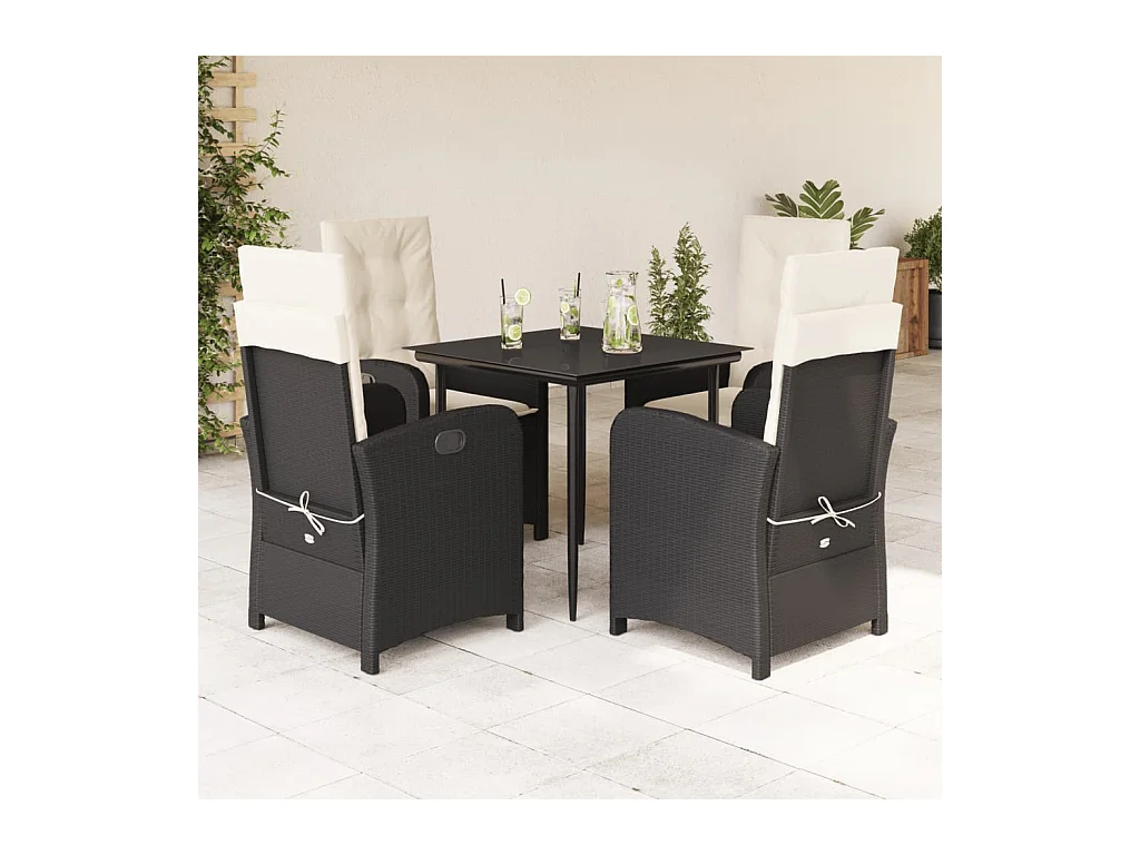 Set de muebles jardín 5 piezas con cojines ratán sintético negro
