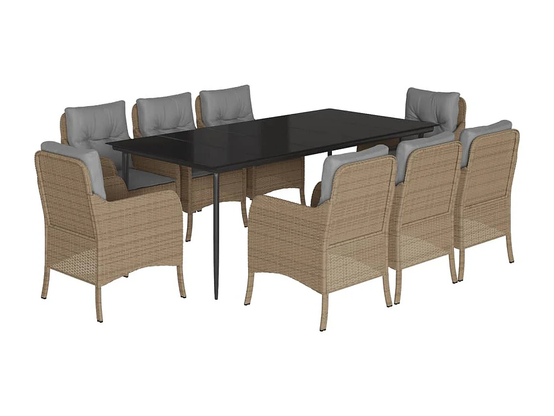 Ensemble à manger de jardin et coussins 9 pièces beige Poly rotin
