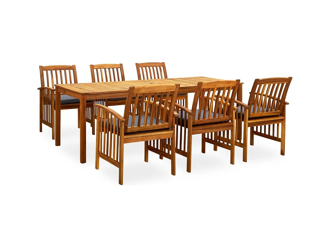 Mobilier à dîner de jardin 7 pièces avec coussins Acacia solide