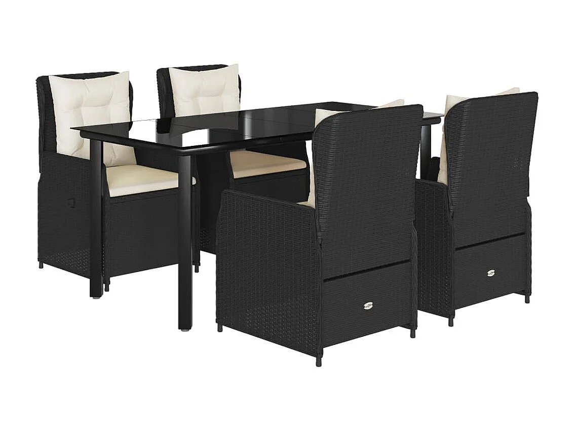 Set de muebles jardín 5 piezas con cojines ratán sintético negro