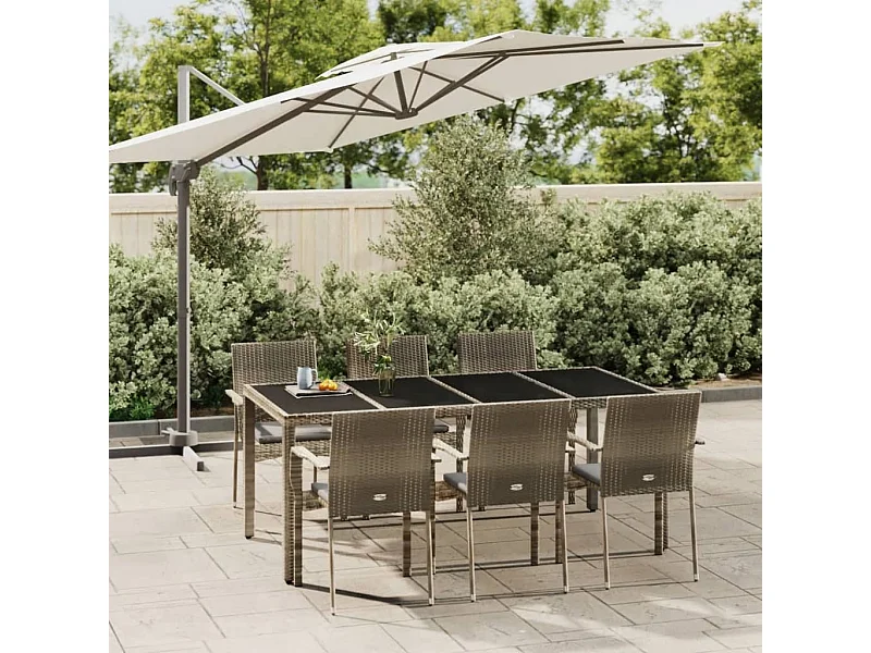 Mobilier à dîner de jardin et coussins 7 pièces gris rotin