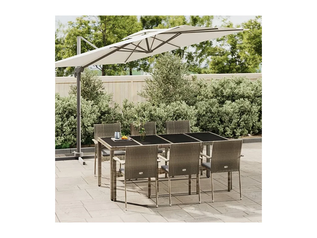 Mobilier à dîner de jardin et coussins 7 pièces gris rotin
