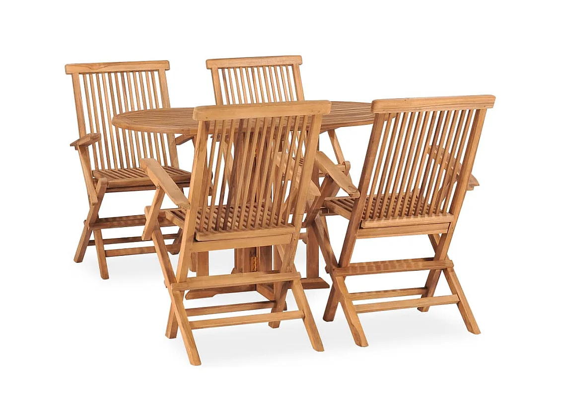 Mobilier à dîner d'extérieur pliable 5 pièces Bois solide de teck