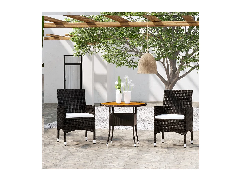 Mobilier à dîner de jardin 3 pièces Résine tressée Noir
